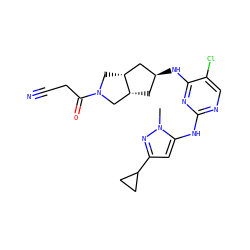 Cn1nc(C2CC2)cc1Nc1ncc(Cl)c(N[C@H]2C[C@@H]3CN(C(=O)CC#N)C[C@@H]3C2)n1 ZINC001772648380