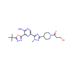 Cn1nc(C2CCN(C(=O)CCO)CC2)nc1-c1cnc(N)c(-c2nnc(C(C)(C)C)o2)n1 ZINC000145611032