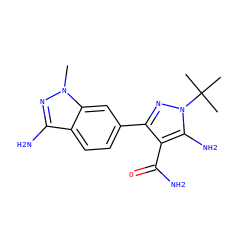 Cn1nc(N)c2ccc(-c3nn(C(C)(C)C)c(N)c3C(N)=O)cc21 ZINC000103252536