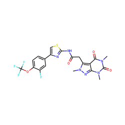 Cn1nc2c(c1CC(=O)Nc1nc(-c3ccc(OC(F)(F)F)c(F)c3)cs1)c(=O)n(C)c(=O)n2C ZINC000113923249