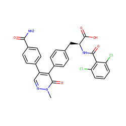 Cn1ncc(-c2ccc(C(N)=O)cc2)c(-c2ccc(C[C@H](NC(=O)c3c(Cl)cccc3Cl)C(=O)O)cc2)c1=O ZINC000029127741