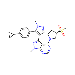 Cn1ncc(-c2nn(C)c3ncnc(N4CC[C@@H](S(C)(=O)=O)C4)c23)c1-c1ccc(C2CC2)cc1 ZINC000169706097
