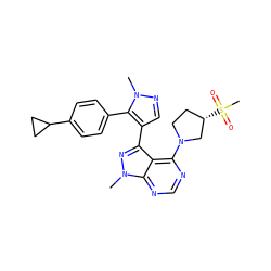 Cn1ncc(-c2nn(C)c3ncnc(N4CC[C@H](S(C)(=O)=O)C4)c23)c1-c1ccc(C2CC2)cc1 ZINC000169706098