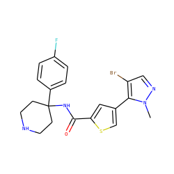 Cn1ncc(Br)c1-c1csc(C(=O)NC2(c3ccc(F)cc3)CCNCC2)c1 ZINC000653864142