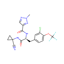 Cn1ncc(C(=O)N[C@@H](Cc2ccc(OC(F)(F)F)c(Cl)c2)C(=O)NC2(C#N)CC2)n1 ZINC001772583432