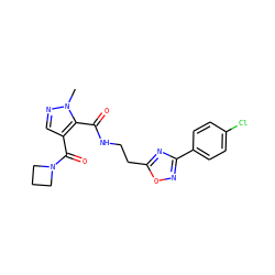 Cn1ncc(C(=O)N2CCC2)c1C(=O)NCCc1nc(-c2ccc(Cl)cc2)no1 ZINC000144088723
