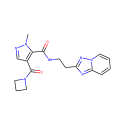 Cn1ncc(C(=O)N2CCC2)c1C(=O)NCCc1nc2ccccn2n1 ZINC000144101405