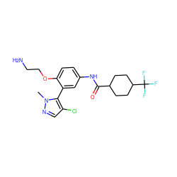 Cn1ncc(Cl)c1-c1cc(NC(=O)C2CCC(C(F)(F)F)CC2)ccc1OCCN ZINC000114776948