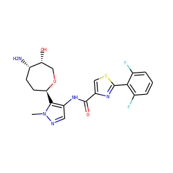 Cn1ncc(NC(=O)c2csc(-c3c(F)cccc3F)n2)c1[C@H]1CC[C@H](N)[C@H](O)CO1 ZINC000221405682