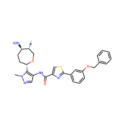 Cn1ncc(NC(=O)c2csc(-c3cccc(OCc4ccccc4)c3)n2)c1[C@@H]1CC[C@@H](N)[C@H](F)CO1 ZINC000221364289