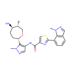 Cn1ncc(NC(=O)c2csc(-c3cccc4cnn(C)c34)n2)c1[C@@H]1CC[C@@H](N)[C@H](F)CO1 ZINC000221405212