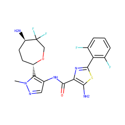 Cn1ncc(NC(=O)c2nc(-c3c(F)cccc3F)sc2N)c1[C@@H]1CC[C@@H](N)C(F)(F)CO1 ZINC000205642550