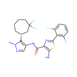 Cn1ncc(NC(=O)c2nc(-c3c(F)cccc3F)sc2N)c1[C@@H]1CCCCC(F)(F)C1 ZINC000169699416