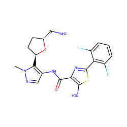 Cn1ncc(NC(=O)c2nc(-c3c(F)cccc3F)sc2N)c1[C@H]1CC[C@H](CN)O1 ZINC000205642482