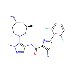 Cn1ncc(NC(=O)c2nc(-c3c(F)cccc3F)sc2N)c1N1CC[C@H](N)C[C@@H](F)C1 ZINC000169699295