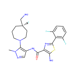 Cn1ncc(NC(=O)c2nc(-c3c(F)cccc3F)sc2N)c1N1CCC[C@@](F)(CN)CC1 ZINC000169699559