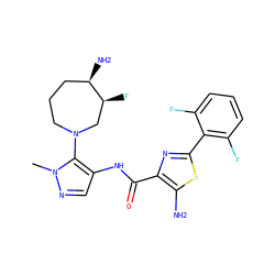 Cn1ncc(NC(=O)c2nc(-c3c(F)cccc3F)sc2N)c1N1CCC[C@@H](N)[C@@H](F)C1 ZINC000144610273