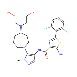 Cn1ncc(NC(=O)c2nc(-c3c(F)cccc3F)sc2N)c1N1CCC[C@H](N(CCO)CCO)CC1 ZINC000169699384