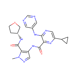Cn1ncc(NC(=O)c2nc(C3CC3)cnc2Nc2cncnc2)c1C(=O)N[C@@H]1CCOC1 ZINC000150053123
