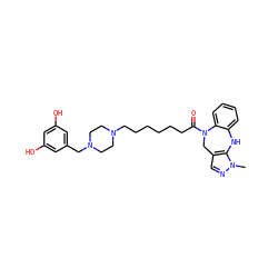 Cn1ncc2c1Nc1ccccc1N(C(=O)CCCCCCN1CCN(Cc3cc(O)cc(O)c3)CC1)C2 ZINC000653693459