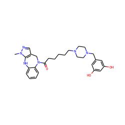 Cn1ncc2c1Nc1ccccc1N(C(=O)CCCCCN1CCN(Cc3cc(O)cc(O)c3)CC1)C2 ZINC000653689007