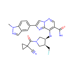 Cn1ncc2cc(-c3cn4ncc(C(N)=O)c(N[C@@H]5CN(C(=O)C6(C#N)CC6)C[C@@H]5CF)c4n3)ccc21 ZINC001772600392