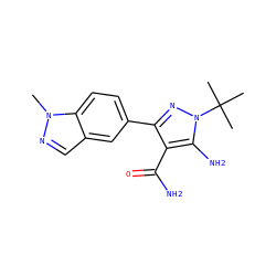 Cn1ncc2cc(-c3nn(C(C)(C)C)c(N)c3C(N)=O)ccc21 ZINC000103252538