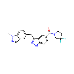 Cn1ncc2cc(Cc3n[nH]c4ccc(C(=O)N5CCC(F)(F)C5)cc34)ccc21 ZINC000653725020