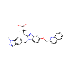 Cn1ncc2cc(Cn3c(CC(C)(C)C(=O)O)nc4cc(OCc5ccc6ccccc6n5)ccc43)ccc21 ZINC000226120594