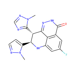 Cn1nccc1[C@@H]1Nc2cc(F)cc3c(=O)[nH]nc(c23)[C@H]1c1ncnn1C ZINC000653798068