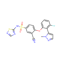 Cn1nccc1-c1c(F)cccc1Oc1ccc(S(=O)(=O)Nc2ncns2)cc1C#N ZINC000095585559