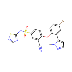 Cn1nccc1-c1cc(Br)ccc1Oc1ccc(S(=O)(=O)Nc2ncns2)cc1C#N ZINC000095584068