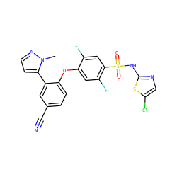 Cn1nccc1-c1cc(C#N)ccc1Oc1cc(F)c(S(=O)(=O)Nc2ncc(Cl)s2)cc1F ZINC000095585052