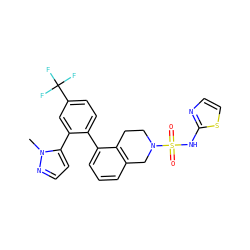 Cn1nccc1-c1cc(C(F)(F)F)ccc1-c1cccc2c1CCN(S(=O)(=O)Nc1nccs1)C2 ZINC000147574516