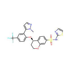 Cn1nccc1-c1cc(C(F)(F)F)ccc1O[C@@H]1CCOc2cc(S(=O)(=O)Nc3nccs3)ccc21 ZINC000653743771