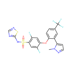 Cn1nccc1-c1cc(C(F)(F)F)ccc1Oc1cc(F)c(S(=O)(=O)Nc2ncns2)cc1F ZINC000095584557