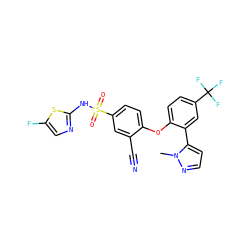 Cn1nccc1-c1cc(C(F)(F)F)ccc1Oc1ccc(S(=O)(=O)Nc2ncc(F)s2)cc1C#N ZINC000095583058
