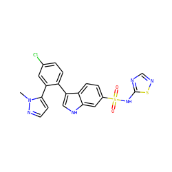 Cn1nccc1-c1cc(Cl)ccc1-c1c[nH]c2cc(S(=O)(=O)Nc3ncns3)ccc12 ZINC000205546018