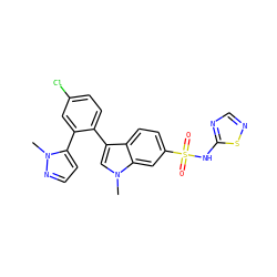 Cn1nccc1-c1cc(Cl)ccc1-c1cn(C)c2cc(S(=O)(=O)Nc3ncns3)ccc12 ZINC000096921723