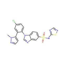 Cn1nccc1-c1cc(Cl)ccc1-n1cnc2cc(S(=O)(=O)Nc3ncns3)ccc21 ZINC000205421771