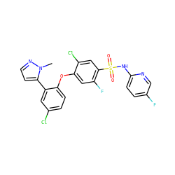 Cn1nccc1-c1cc(Cl)ccc1Oc1cc(F)c(S(=O)(=O)Nc2ccc(F)cn2)cc1Cl ZINC000095580840