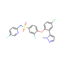 Cn1nccc1-c1cc(Cl)ccc1Oc1ccc(S(=O)(=O)Nc2ccc(F)cn2)cc1F ZINC000095581402
