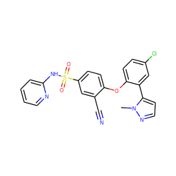 Cn1nccc1-c1cc(Cl)ccc1Oc1ccc(S(=O)(=O)Nc2ccccn2)cc1C#N ZINC000095581040