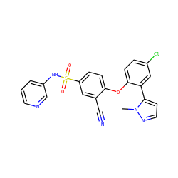 Cn1nccc1-c1cc(Cl)ccc1Oc1ccc(S(=O)(=O)Nc2cccnc2)cc1C#N ZINC000095585203