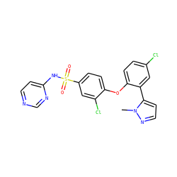 Cn1nccc1-c1cc(Cl)ccc1Oc1ccc(S(=O)(=O)Nc2ccncn2)cc1Cl ZINC000095581728