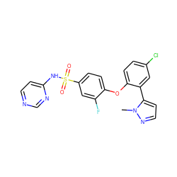 Cn1nccc1-c1cc(Cl)ccc1Oc1ccc(S(=O)(=O)Nc2ccncn2)cc1F ZINC000095580873