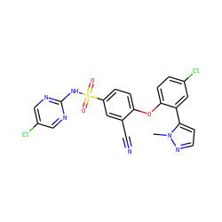 Cn1nccc1-c1cc(Cl)ccc1Oc1ccc(S(=O)(=O)Nc2ncc(Cl)cn2)cc1C#N ZINC000095581039