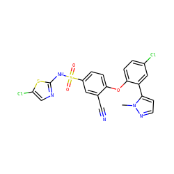 Cn1nccc1-c1cc(Cl)ccc1Oc1ccc(S(=O)(=O)Nc2ncc(Cl)s2)cc1C#N ZINC000095584644