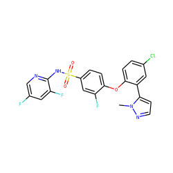 Cn1nccc1-c1cc(Cl)ccc1Oc1ccc(S(=O)(=O)Nc2ncc(F)cc2F)cc1F ZINC000095585696
