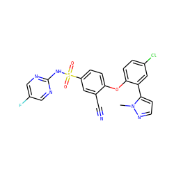 Cn1nccc1-c1cc(Cl)ccc1Oc1ccc(S(=O)(=O)Nc2ncc(F)cn2)cc1C#N ZINC000095582014